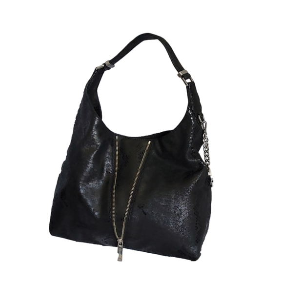 MICHAEL KORS BLACK EMBOSSED PYTHON LEATHER LARGE HOBO/SHOULDER BAG - Picture 3 of 7